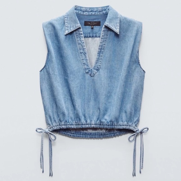 rag & bone Tops - Rag & Bone Ultra Featherweight Denim Fiona Cropped Denim Top Size Small